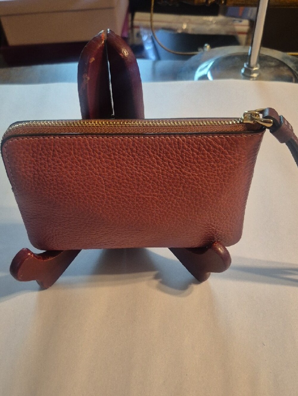 Coach Pebbled Leather Wristlet in Wine Red - Picture 2 of 9